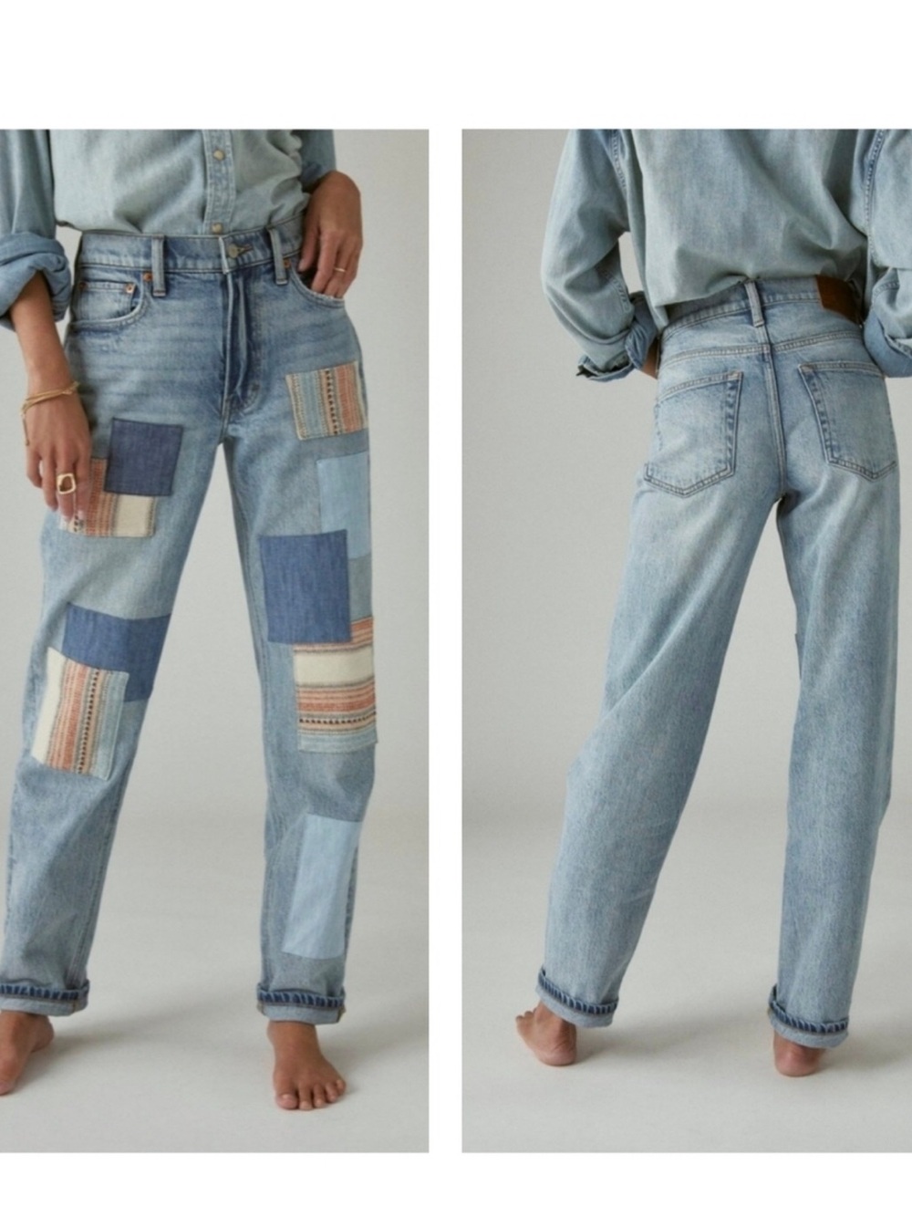 Lucky Brand Legend 2/26 Boy Mid Rise Relaxed Straight Patchwork Big Break Jeans